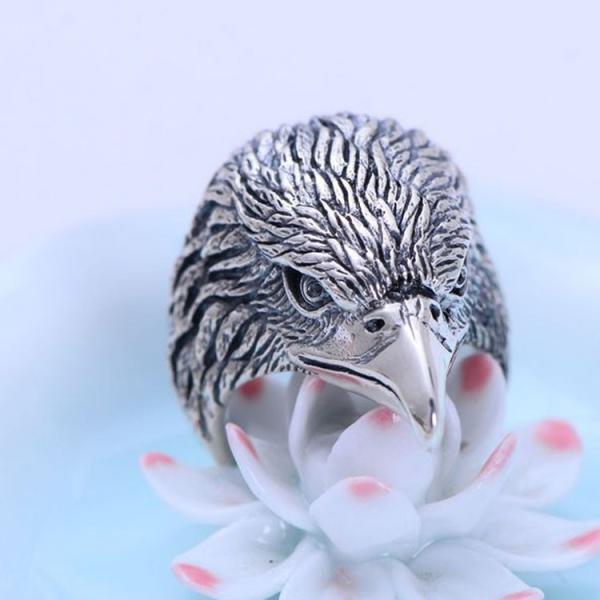 Men's Sterling Silver Vintage Animal Series Eagle Head Ring (042941)