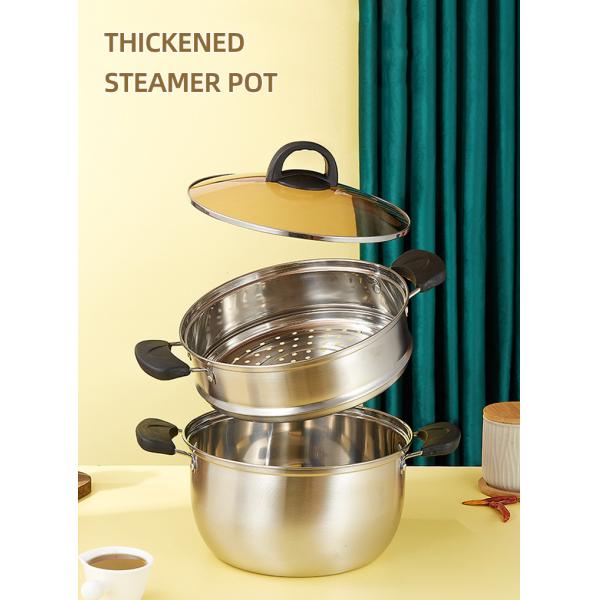 Factory Price Silver Two Layers Stainless Steel Saucepot Food Steamer Pots Soup Pot With Glass Lid