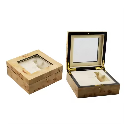 Customizable Eco-Friendly Luxury MDF Wooden Jewelry Box Piano Finish Lacquer Perfume Chocolate Gift Packing Window Wood Crafts