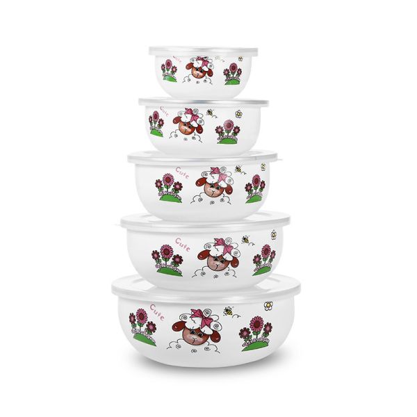 Eco Friendly Enamel Ice Bowl Metal Steel Fresh Keeping Food Storage Bowl with PP Lid