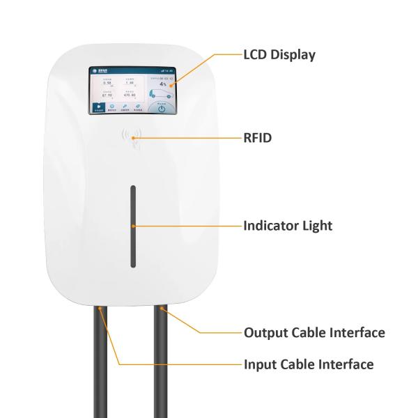 14KW 32A Wall-Mounted Ev Charging Station 4.3-Inch LED Screen Display Double Gun New GB Interface Charging Pile Charging Status