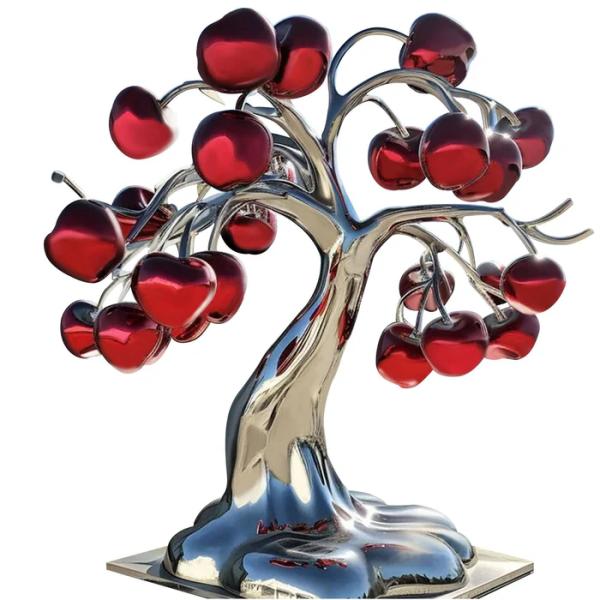 Modern Hotel Decoration Mirror Finish Stainless Steel Apple Tree Sculpture