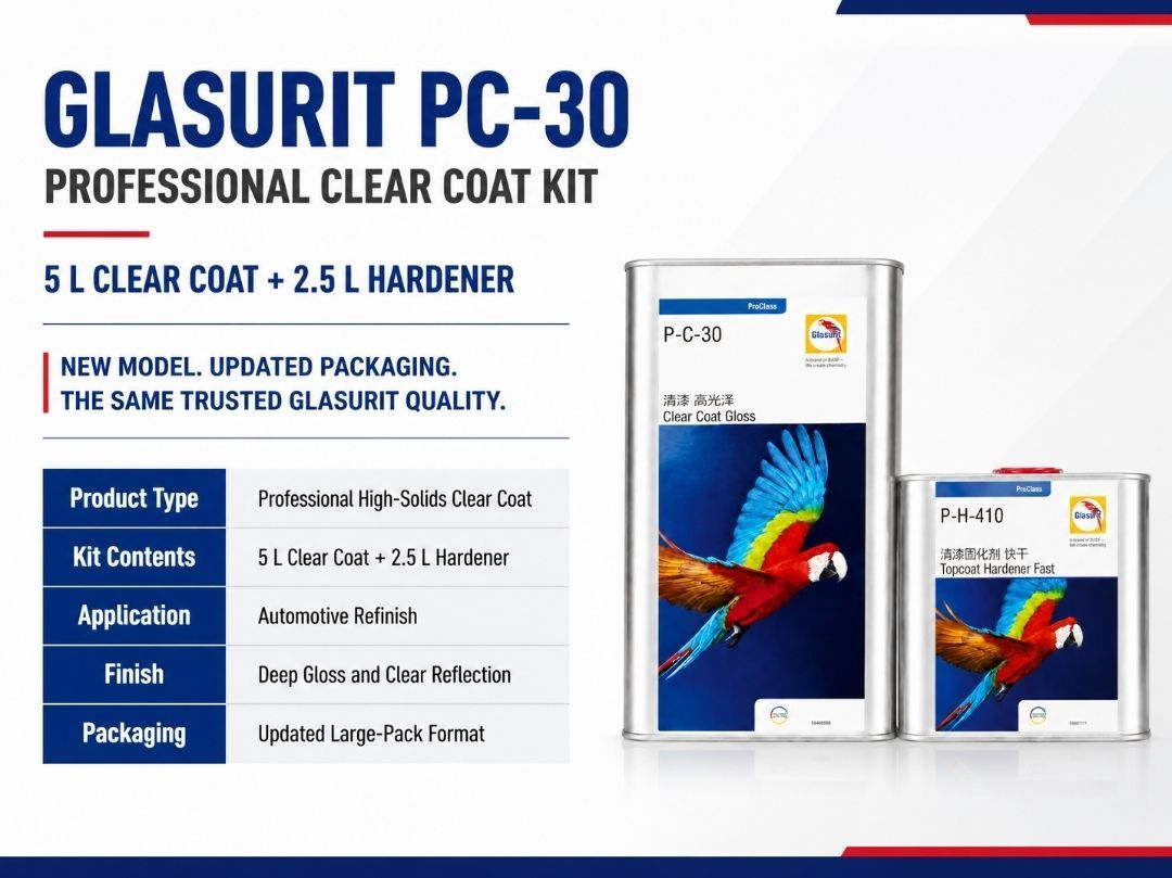 Glasurit P-C-30 2K Acrylic Polyurethane Clear Coat High Gloss Car Refinish With Fast Standard Slow Hardener