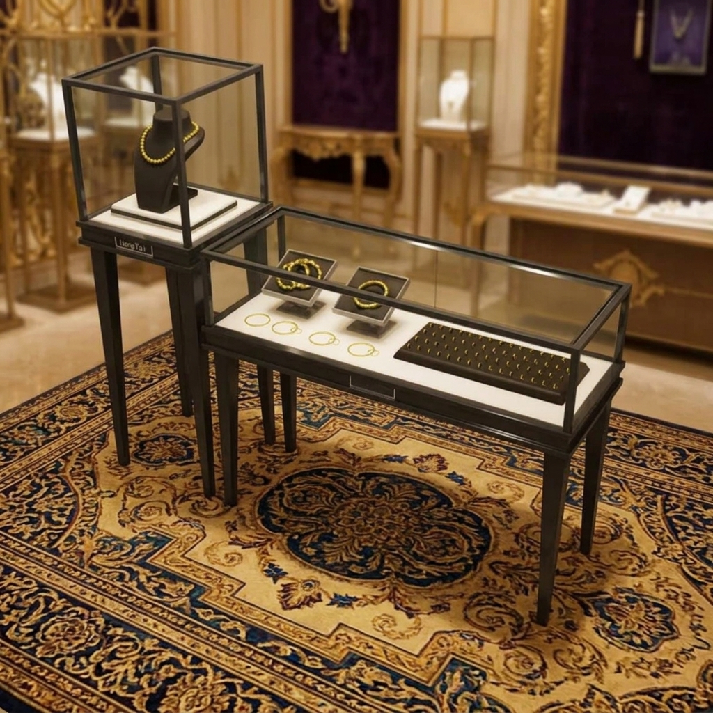 Customizable Eco-Friendly Jewelry Display Cabinet with LED Lighting for Retail Stores and Museums