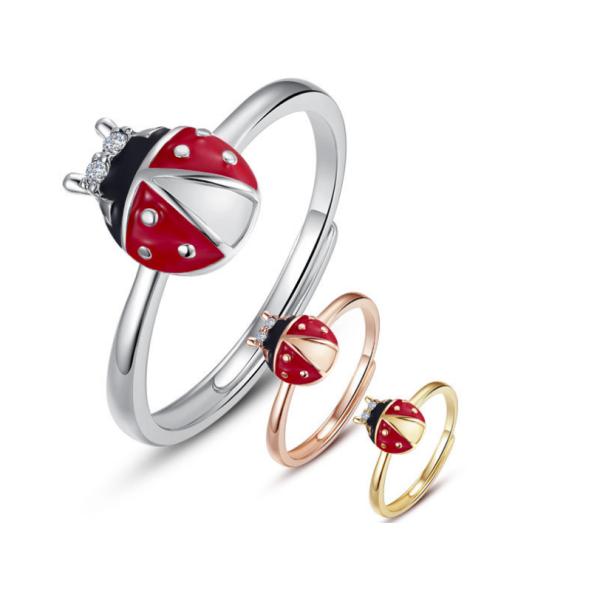 Korean Fashion 925 sterling silver rings silver jewelry multicolor ladybird