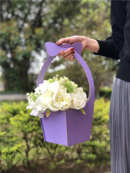 Rose Bouquet Packaging Boxes Foldable Hanging Florist With Handle Fresh Custom Flower Box