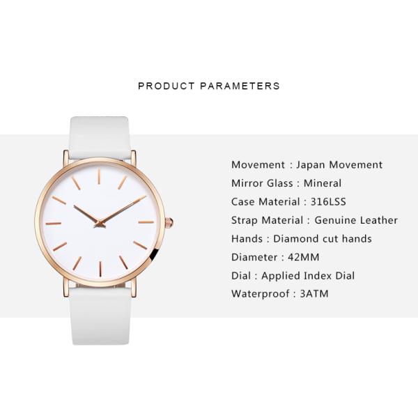 Ultra Thin 3atm Womens Metal Watches White Genuine Leather Strap