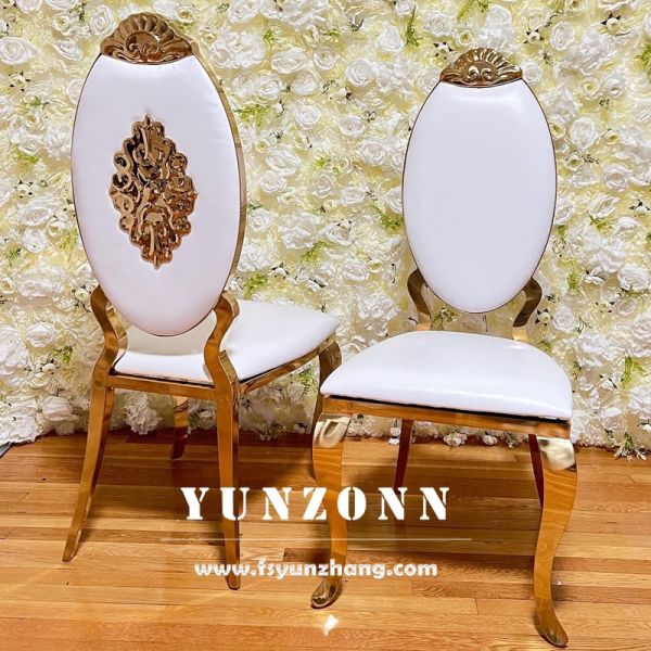 Modern Gold Stainless Steel Oval Back Chair with Leather for Dining Hall Hotel and Wedding Contemporary Style for Apartment
