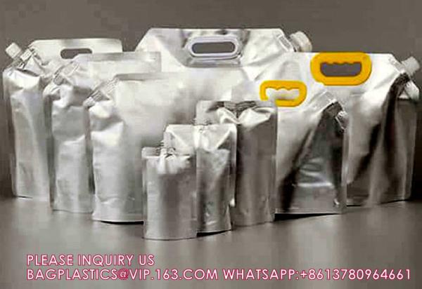 Biodegradable Doypack Packaging Nozzle Bag Aluminum Foil Plastic Wine Liquid Spout Pouch With Handle