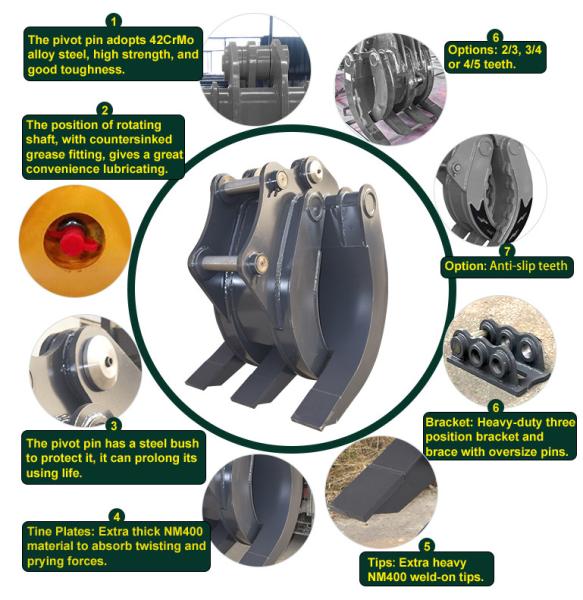 a madeira de Manual Grapple Excavator da máquina escavadora de 1800mm luta para Volvo EC55 EC160