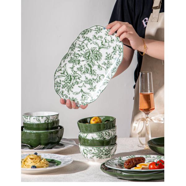 Ресторан Погода Роскошный зеленый керамический ужин с цветочным дизайном