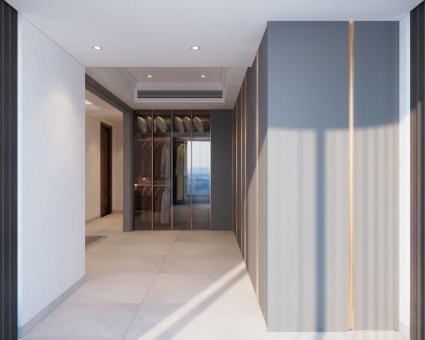 Modern Meridian Gray L Shaped Bedroom Wardrobe With Customized Storage Zones