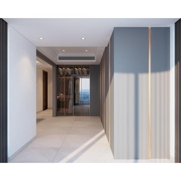 Modern Meridian Gray L Shaped Bedroom Wardrobe With Customized Storage Zones