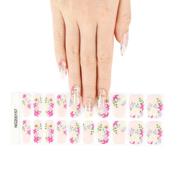 Hot sale Spring flower design halal gel nail polish stickers cat eye uv gel wraps Waterproof DIY polish strips