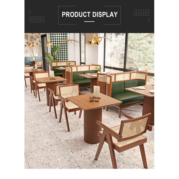High End Restaurant Solid Wood Dining Single Chair and Bench Coffee Shop Rattan Sofa Booth
