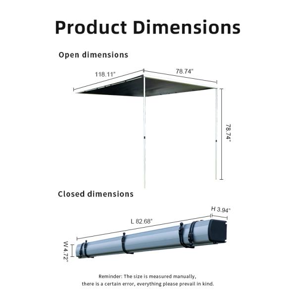 3000mm Waterproof Car Awning Canopy with LED Light 11kg