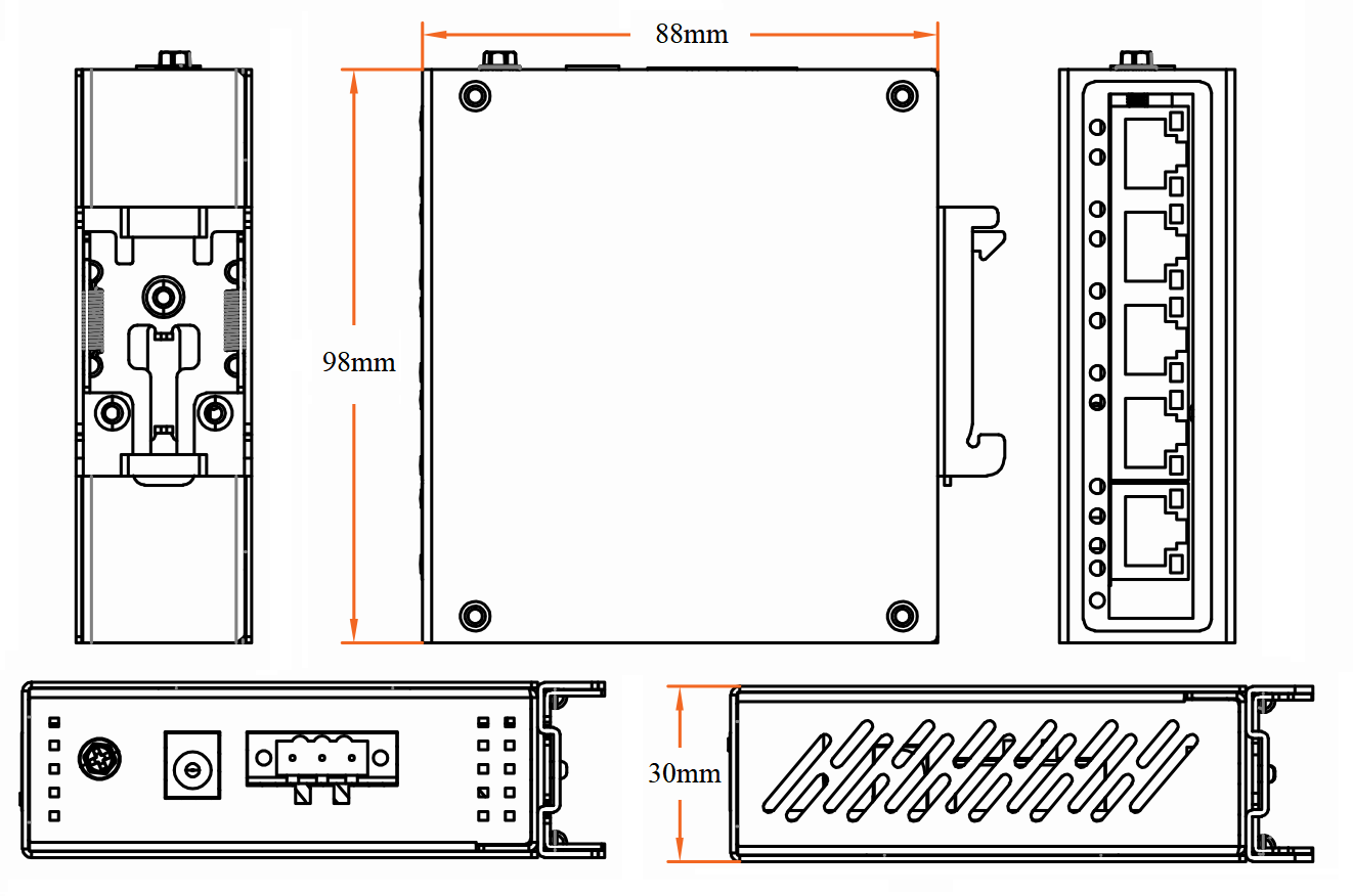 5-port Gigabit Industrial PoE Switch with IEEE 802.3af/at and 30W per Port