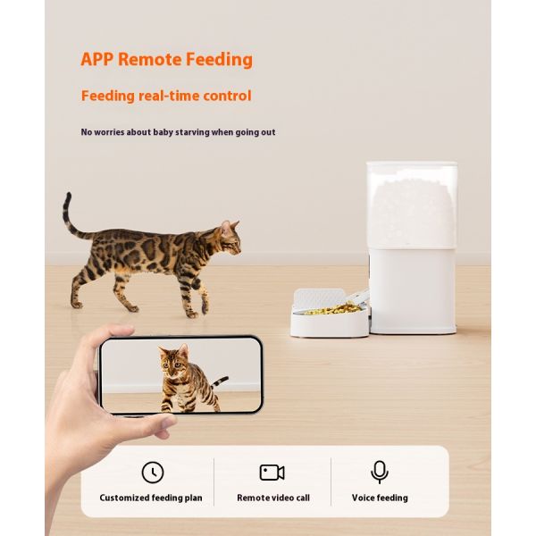 6L Video Edition Automatic Pet Feeder Solid Pattern Double Feeding Eco-Friendly Plastic Battery Charging Capabilities Adjustable