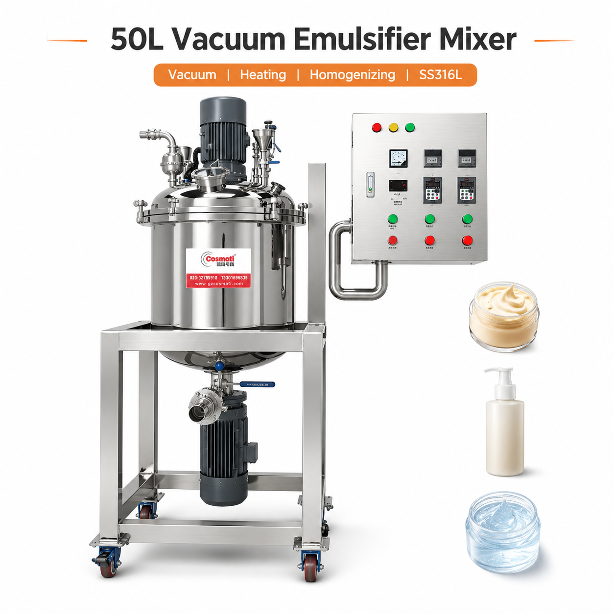 Vacuum Emulsifier Mixer 5-5000L Paste Cream Homogenizer Mixing Tank