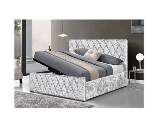 Ottoman Gray Velvet Tufted Storage Bed Frame Gas Lift OEM ODM