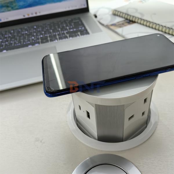 18W Wireless Charger Pneumatic Lifting Socket UK Power Hidden Outlet Kitchen Island Office Desktop Pop Socket