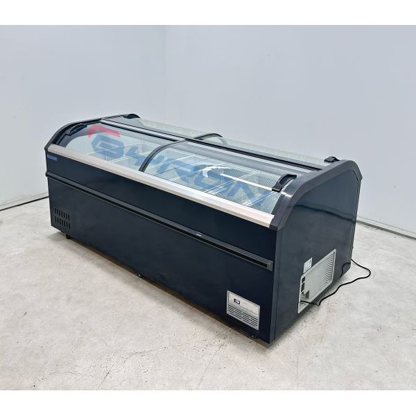 Curved Horizontal Glass Top Island Freezer Commercial Ice Freezer