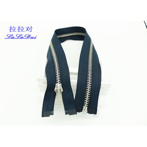 Silver Teeth 20 Inch Metal Separating Zipper Polyester Tape For Denim Coats