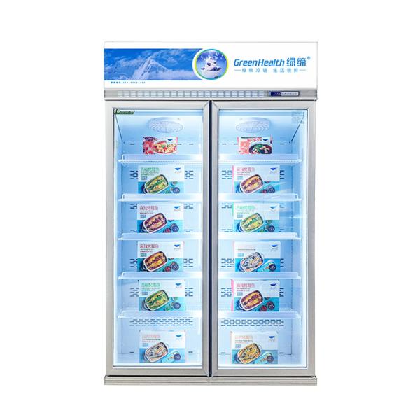 Коммерческий вертикальный стеклянный дверной морозильник с качающейся дверью и автоматическим размораживанием