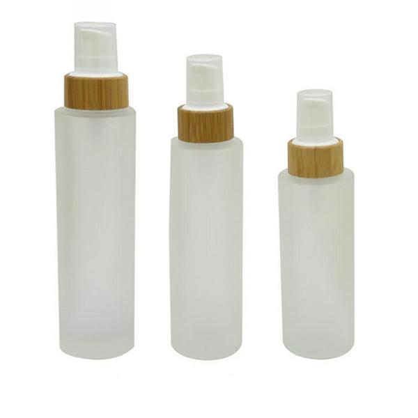 Grupos de vidro cosméticos de bambu geados 15g 30g 150g 50ml 100ml 120ml dos frascos
