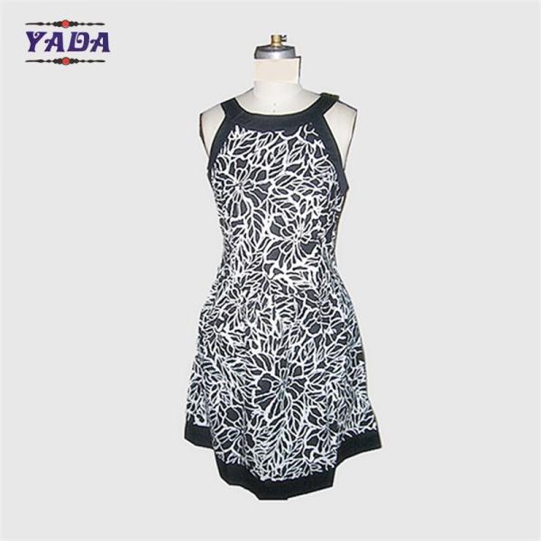 Новая мода круглая шея без рукав цветочный печатные повседневные платья бренд красивые женщины вязаное платье в дешевой цене