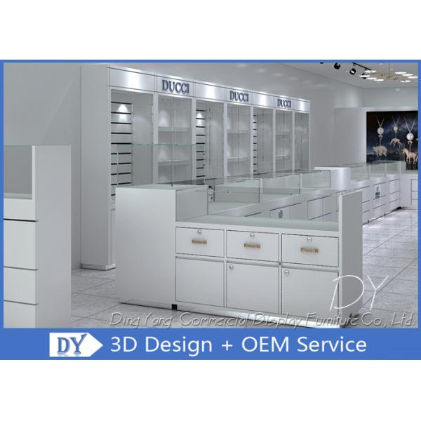 Блестящий белый магазин ювелирных изделий, OEM дизайн ювелирный магазин прилавок