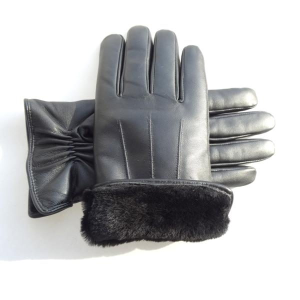 Black Winter Motorcycle Gloves , Double Faced Sheepskin Mens Racing Gloves