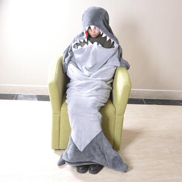 Breathable Animal Tail Blanket Flannel Hoodie Wearable Fleece Throw Blanket