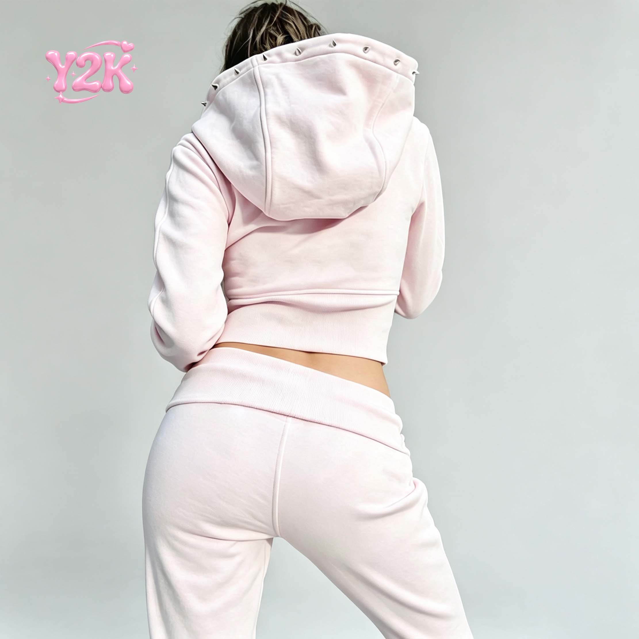 Custom Y2K Velvet Zip Up Hoodie & Flare Pants Loungewear Set