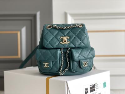 Lichi Chanel Designer Brand Backpack de couro 23P Duma Small Peacock Green nova