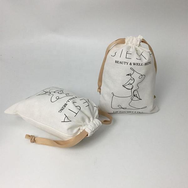 Soft Cotton Canvas Jewelry Pouch Custom Logo Printed Drawstring Cosmetic Packaging