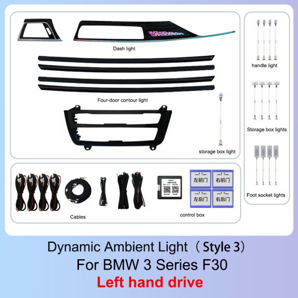 CF BMW Dynamic RGB Interior Light Kit with Multi-Color Flowing Light, Plug-and-Play Installation, and Automotive-Grade ABS for F30/F32/F33/F36