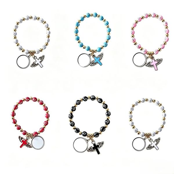Modern Sublimation Rosary Bracelet Blanks With Angel Cross For Anniversary Gifts