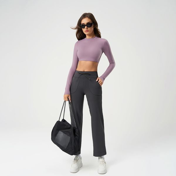 Lavender Long Sleeve Crop Workout Top Stretchy Moisture Wicking for Yoga Gym