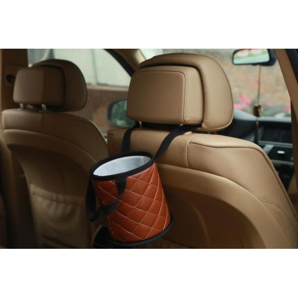 Mini Brown Leather Waste Bin , Car Garbage Bin Custom Logo 15 * 15 * 17CM