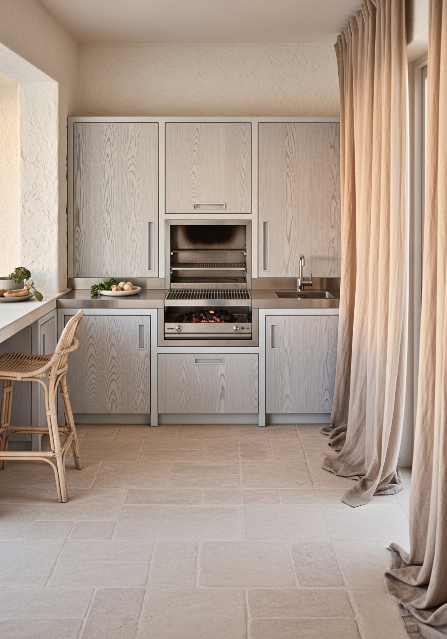 Whitewashed Ash Outdoor Kitchen & Grill Station in 304 Stainless Steel