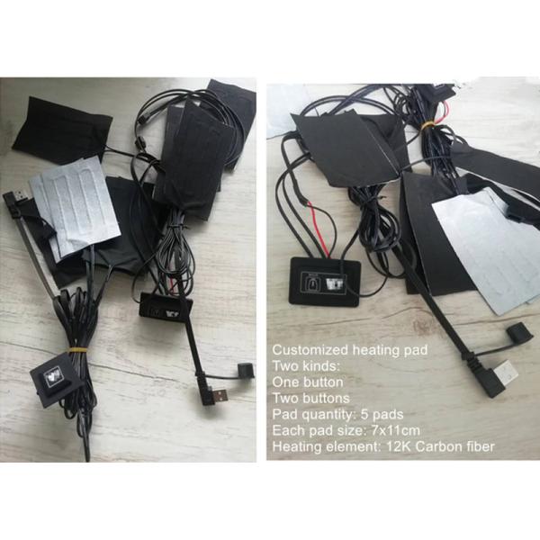 Carbon Fiber Heating Pad 5pads 7x11cm One Or Two Switch Button For Clothes