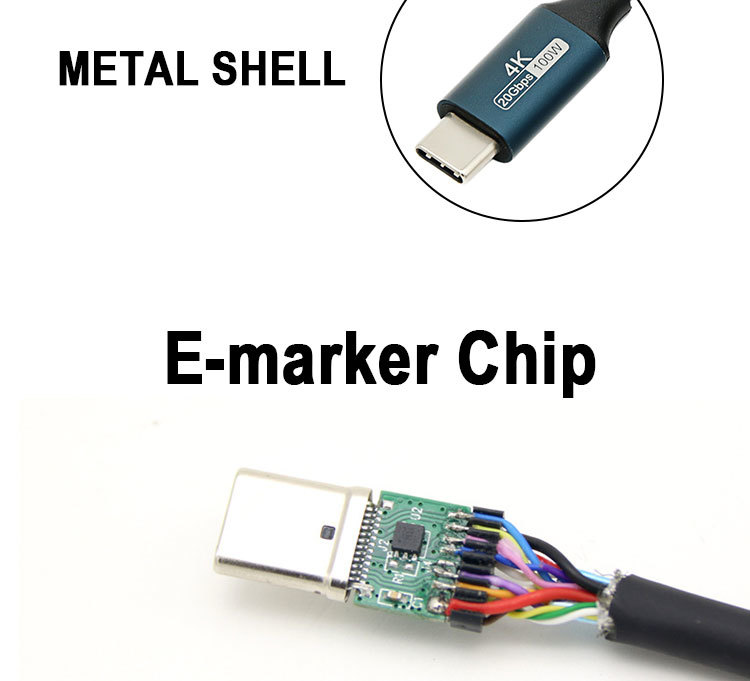 USB 3.2 Gen 2 Type C To Type C Cable 100W PD Fast Charging E-Marker Chip Full Function Data Sync Cable Dual Head USB C Cable
