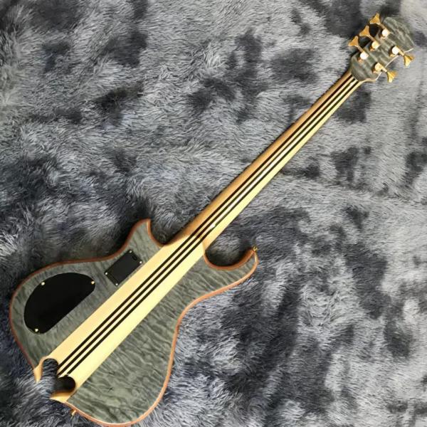 Custom Alem Style Mark King 5 Omega Cut Bottom Shape Neck Through Body Flamed Maple Top 5 Strings Bass Guitar