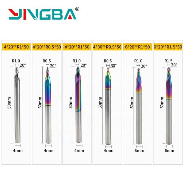 Yingba Hot Sale Alumminum Engraving Router Bits DLC Coating 2F Taper Ball Nose for Carving Aluminum Milling Cutter