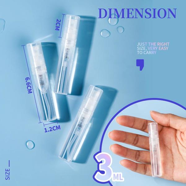 3ml Mini Spray Bottle, 10 Pack 3ml Mini Clear Plastic Spray Bottle Empty, Fine Mist Refillable Mini Perfume Bottle