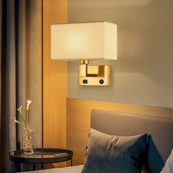 USB Wall Lights with Switch Rectangle White Yellow Fabric mirror front light(WH-MR-95)
