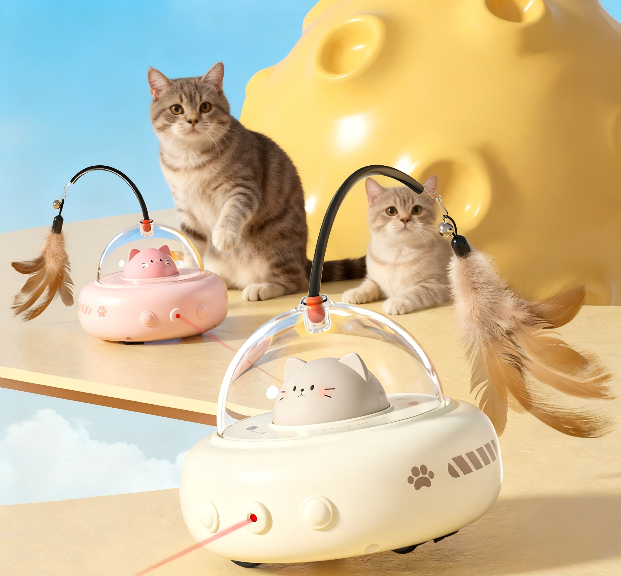 Automatic Chicken Toy Lifelike Ball Laser Feather Bell Interactive Electric USB Rechargeable