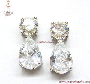 Luxury Sterling Silver CZ jewelry earrings with Pear CZ stones wholesale dangle earrings