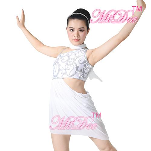 Floral Sequin Diagonal Neck Latin Dance Costumes With High - low Mesh Long Skirt